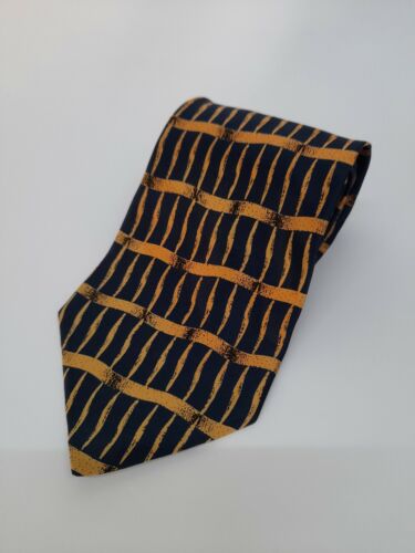 RIAN RUCCI cravatta tie100%seta silk blu e giallo geometrico necktie A718 - Bild 1 von 9