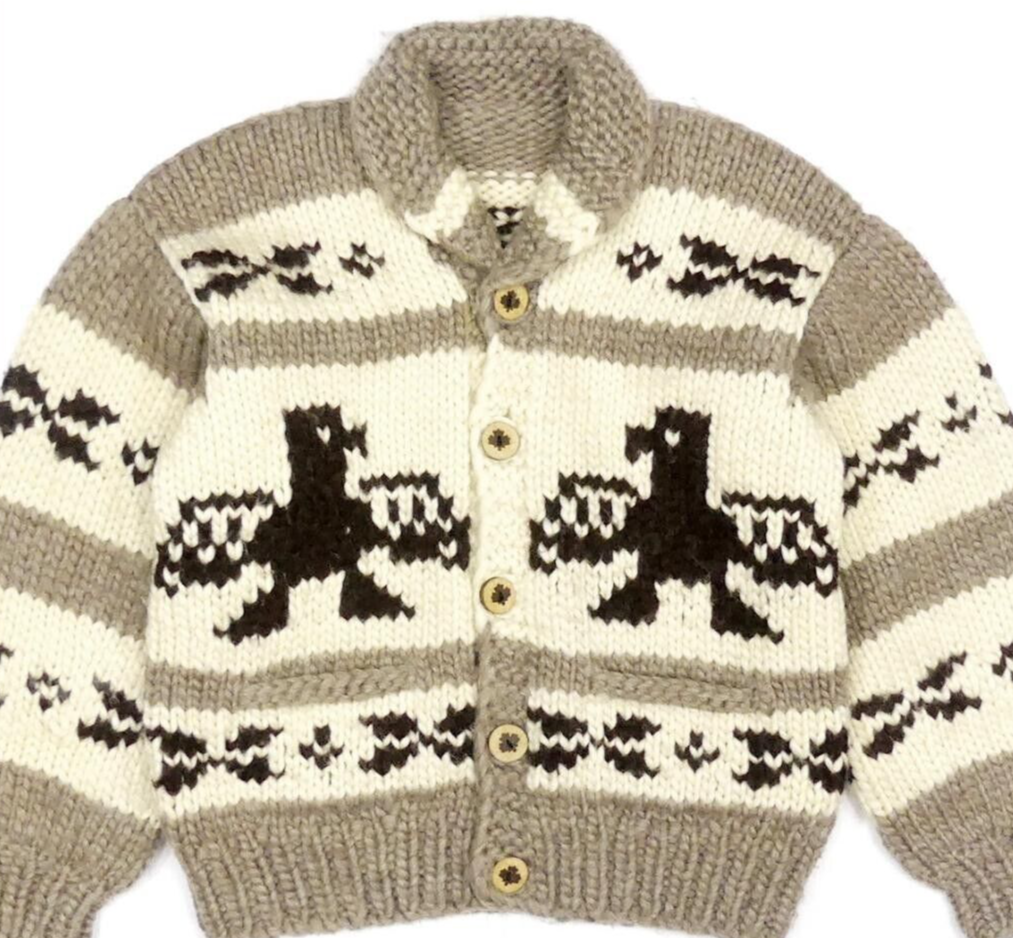 Kanata Thunderbird Pattern Cowichan Cardigan Sweater size L MENS