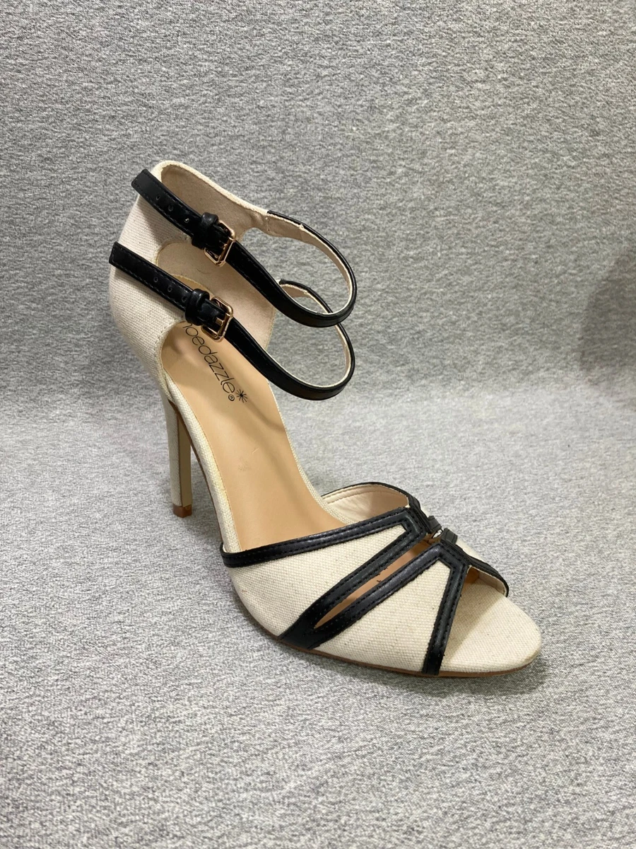 Shoedazzle Shoes Women s Size 8 White Black Taneeka Ankle Strap Heeled Sandals