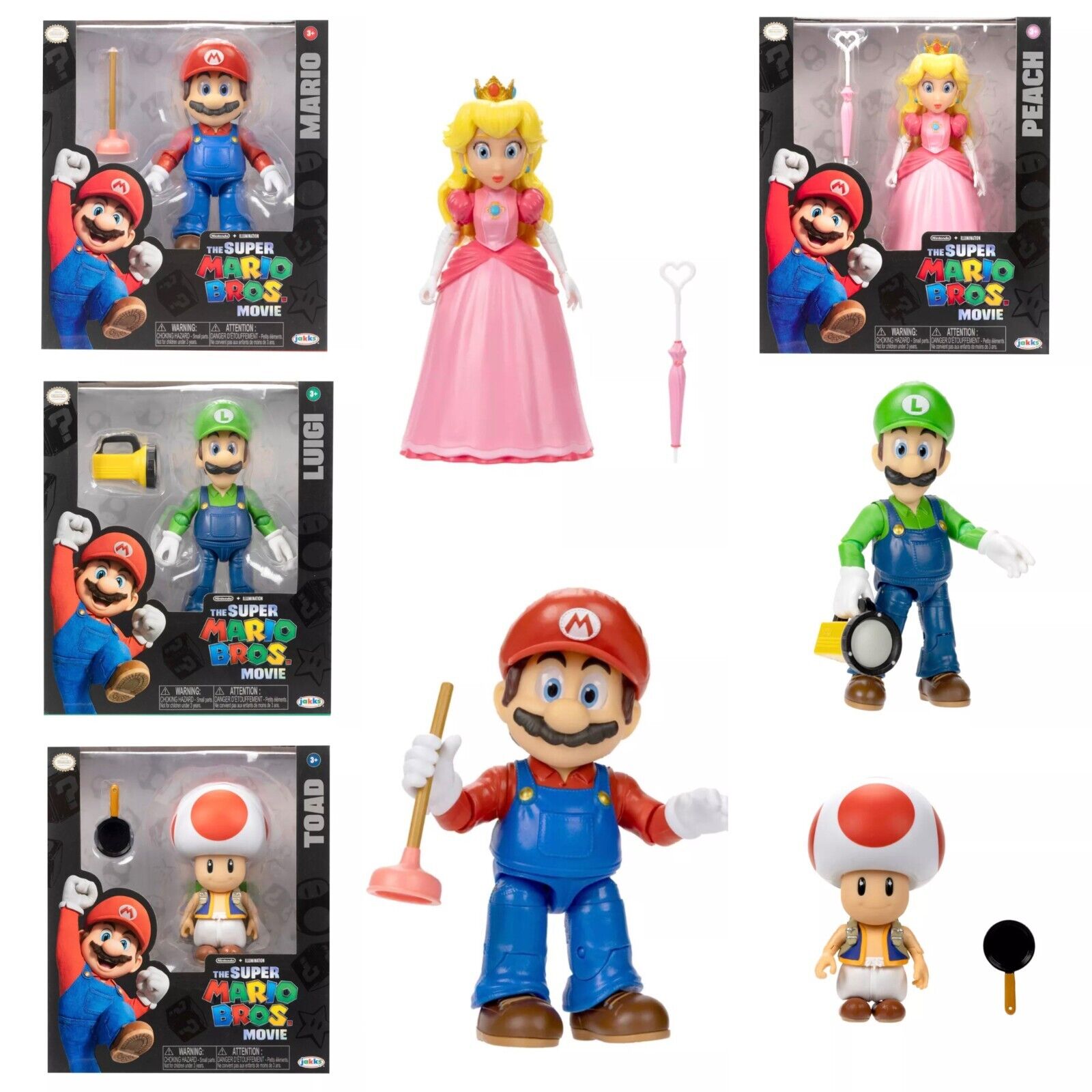 JAKKS The Super Mario Bros Movie Bowser Luigi Toad Princess Peach