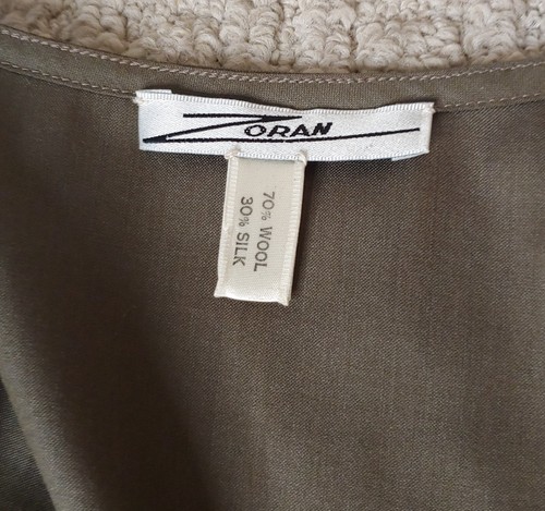 Zoran Olive Green Lightweight Wool Silk Jacket OS S M L Wide Pleated Kimono Slvs - Picture 5 of 8