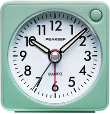 Peakeep Ultra Small, Battery Travel Alarm Clock with Snooze and Light, Silent wi
