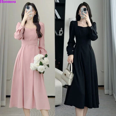 Spring Korean Women Slim Empire Waist Pleated Casual Party Cocktail A-line  Dress | eBay