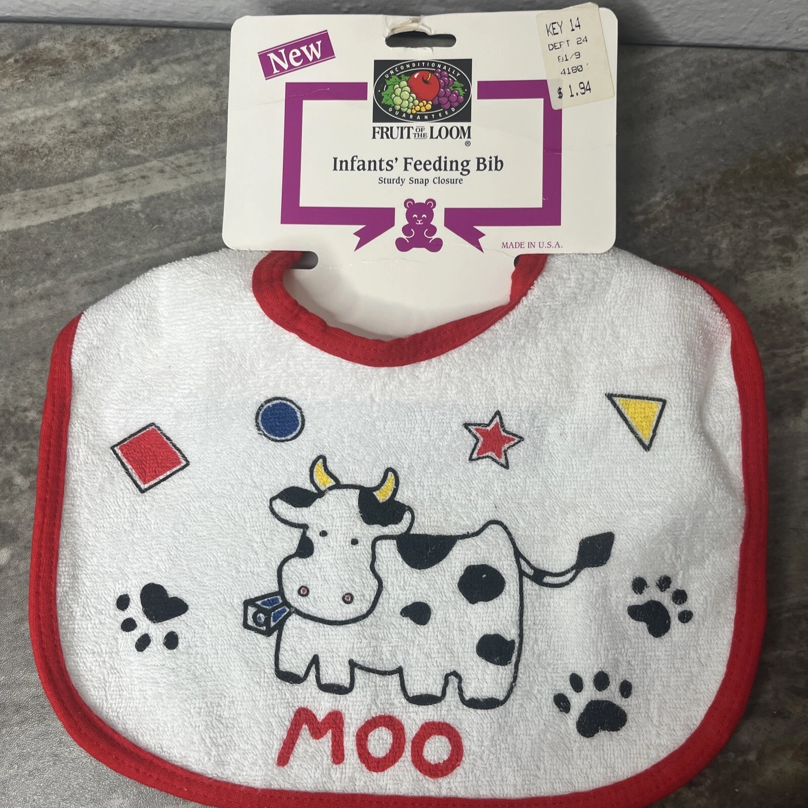 Vintage Fruit Of The Loom Infants Feeding Bib- Cow Moo 🐮 Cotton USA Made