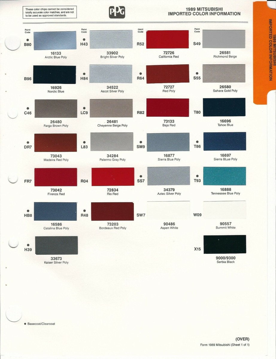 1988 AND 1989 MITSUBISHI MIRAGE CORDIA GALANT STARION PAINT