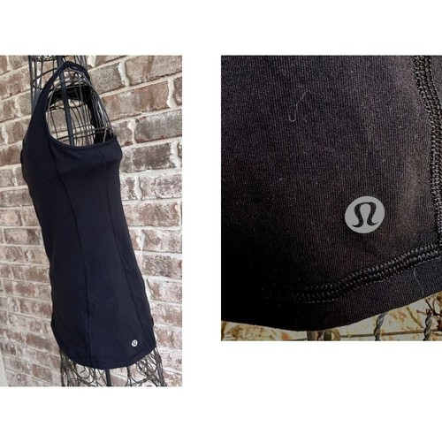 Lululemon Athletica Black Racerback Tank Top Sz 6 Built in Bra Lined Yoga Walk - Picture 4 of 12