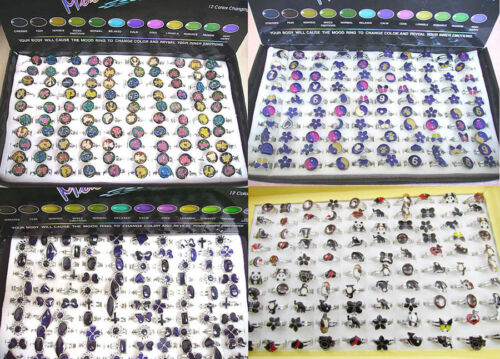 New Wholesale Lots 100Pcs Mixed Cartoon Shape Fashion Colorful Mood Finger Rings - Afbeelding 1 van 7