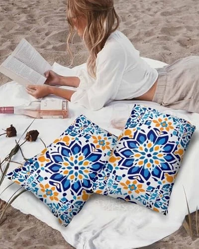 Outdoor Waterproof Pillow Covers Abstract Blue Yellow 20" x 12" (Pack of 2) - Image 3 of 4