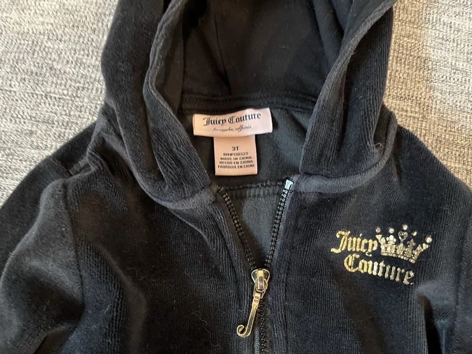 Juicy Couture Toddler Girls Black Hooded Track Jacket and Pants Size 3T - Image 3 of 4
