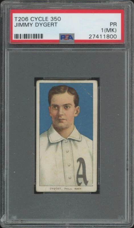 1909 T206 JIMMY DYGERT POOR RARE CYCLE PSA 1 MK BASEBALL PHILADELPHIA ATHLETICS