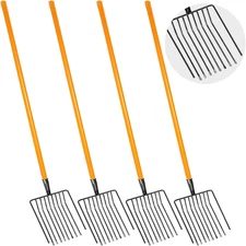 4 Set Pitch Fork 10 Tines Wide Manure Fork With Long Handle Heavy Duty Muck Rake