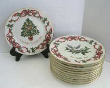 12 Days of Christmas Nobel Excellence 7 1/2" Salad Plates w/Gold Rims Very Nice!