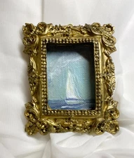 Seascape Miniature Vintage | Tiny Sailboat Original Oil Painting | Ocean Artwork