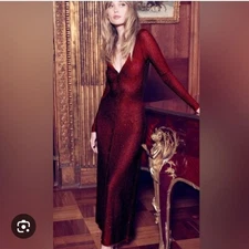 Misa Los Angeles Button Down Cardigan Dress Red Shimmer Metallic HOLIDAY PARTY 