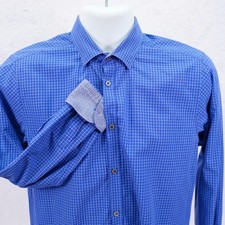 Ted Baker London -3- Blue Check Flip Cuff Collared Hide-Away Button Down Cotton