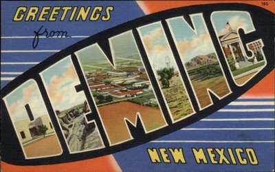 Deming New Mexico Large Letter multiview rock formations vintage linen postcard