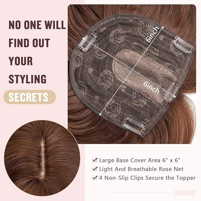 Topper de pelo premium de 18 pulgadas con flequillo lateral recto marrón chocolate Foto 4 de 4