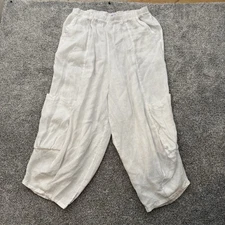 Match Point Large Linen Capri Pant Y2K Wide Leg Lagenlook Cargo Pockets Coastal