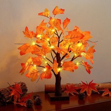 20.5Inch Artificial Fall Lighted Maple Tree Thankgiving Decorations for Tabletop