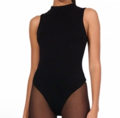 Naked Wardrobe Black Velvet Mock Neck Bodysuit NWT L - Sleek & Chic Turtleneck