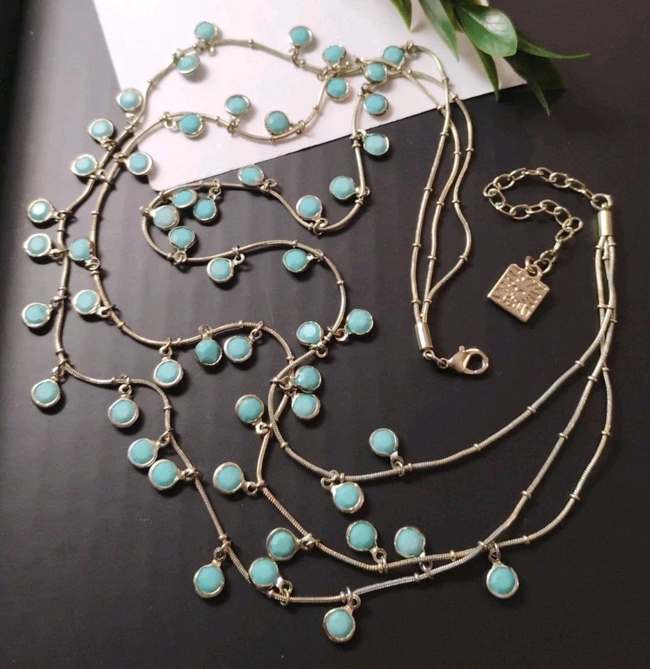 Дизайнерский ANNE KLEIN серебряная пластина безель комплект Aqua синий драгоценных камней мульти бусы ожерелье! - Изображение 3 из 4