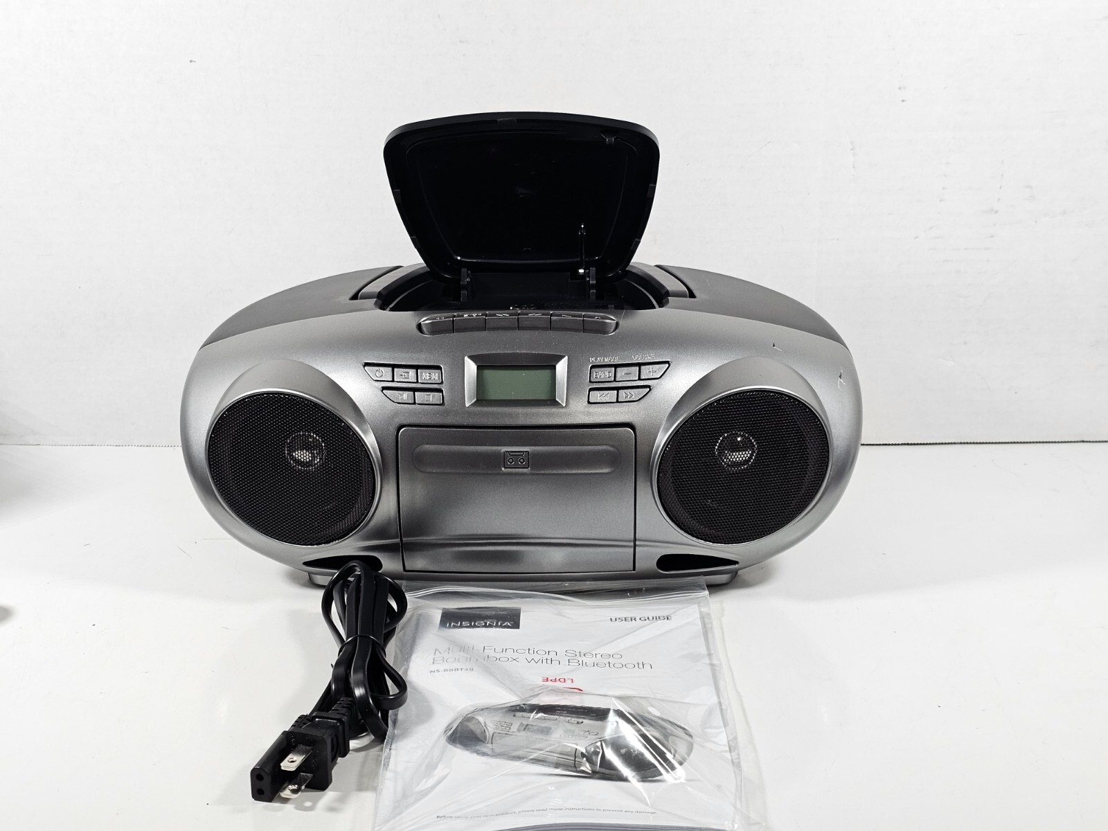 Insignia- AM/FM Radio Portable CD Boombox with Bluetooth - Silver/Black ...