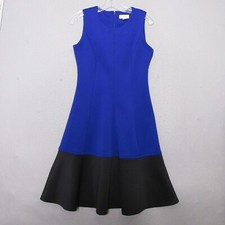 Calvin Klein Dress 4 Blue Black Fit & Flare Scuba Colorblock Career Party Zipper