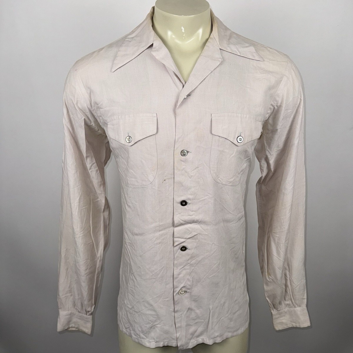 Vtg Sea Island Shirt Rayon 1940s 1950s Atomic Gabardine Mens