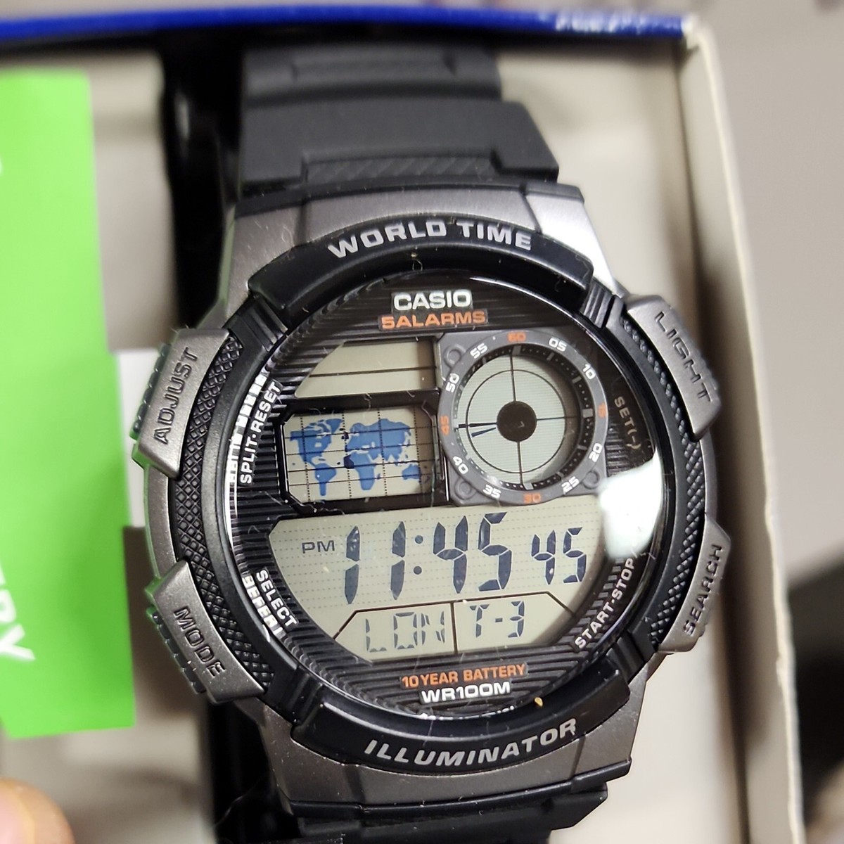 Casio Alarm 3198 Ae-1000w 10 Year Battery Digital Mens Watch Big