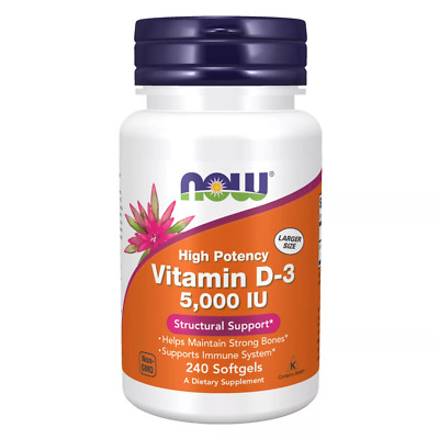 NOW FOODS Vitamin D-3 5000 IU 240 Softgels Exp 11/2027