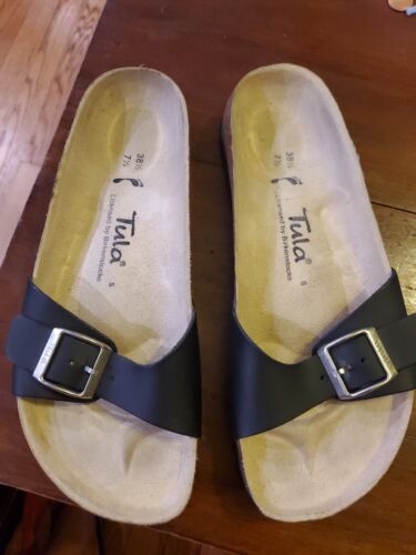 TULA by BIRKENSTOCK Leather Madrid Black Slides Sandals Shoes US 38 1/2
