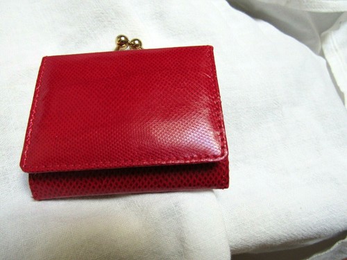 Vintage Saks 5th Avenue Red Leather Reptile Small Wallet Coin Bill Tri Fold