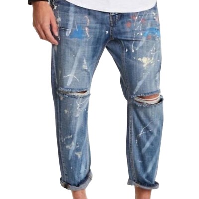 One Teaspoon Blue Suede Mr. Browns Paint Splatter Mens Jeans Sz 34x25 NEW
