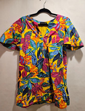 GIBSONLOOK Cabana Tropical Print Shift Dress Ruffle Sleeve Cruise Women's Small