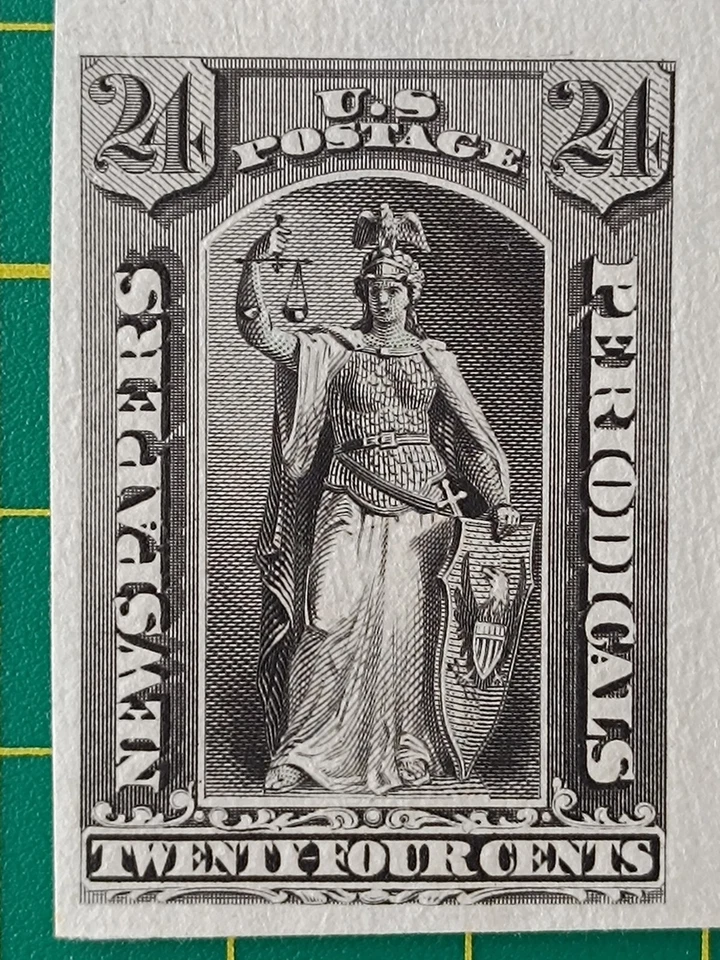 US stamps, PROOF Newspapers stamps, Plate of 24c, Trial Color PROOF on India - Image 3 of 4