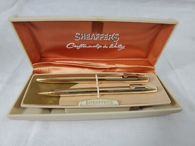 VINTAGE SHEAFFER GOLD BALLPOINT PEN & PENCIL SET w/CASE - NEW & FREE SHIPPING 
