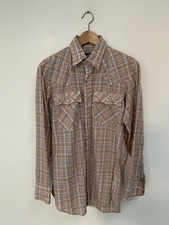 Levi  s 1970s Vintage Gold  Plaid Cowboy Snap Shirt Size M Made In USA