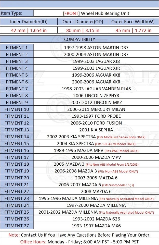 [1-Pk] FRONT Hub Bearing for Aston Martin DB7 Jaguar XKR XJ8 XJR XK8 Vanden Plas — 第 2/4 张图片