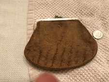 Brown Real LEATHER COIN PURSE Wallet Change Bag / Antique 4 1/2  w x 3 1/2  l