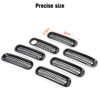SHINEKA 7-Piece Front Grille Insert Set For Jeep Wrangler JK (2007-2018) – Black ABS With Bezel Rings