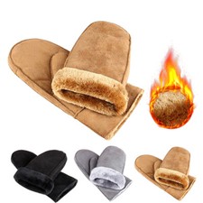 Women Winter Thermal Suede Faux Fur Gloves Mittens Ladies Soft Warm Fleece Lined