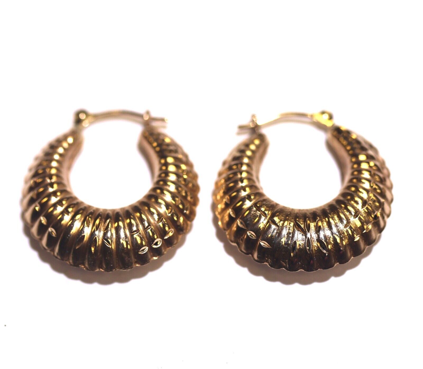 14k yellow gold hollow hoop womens earrings 3.7g … - image 1