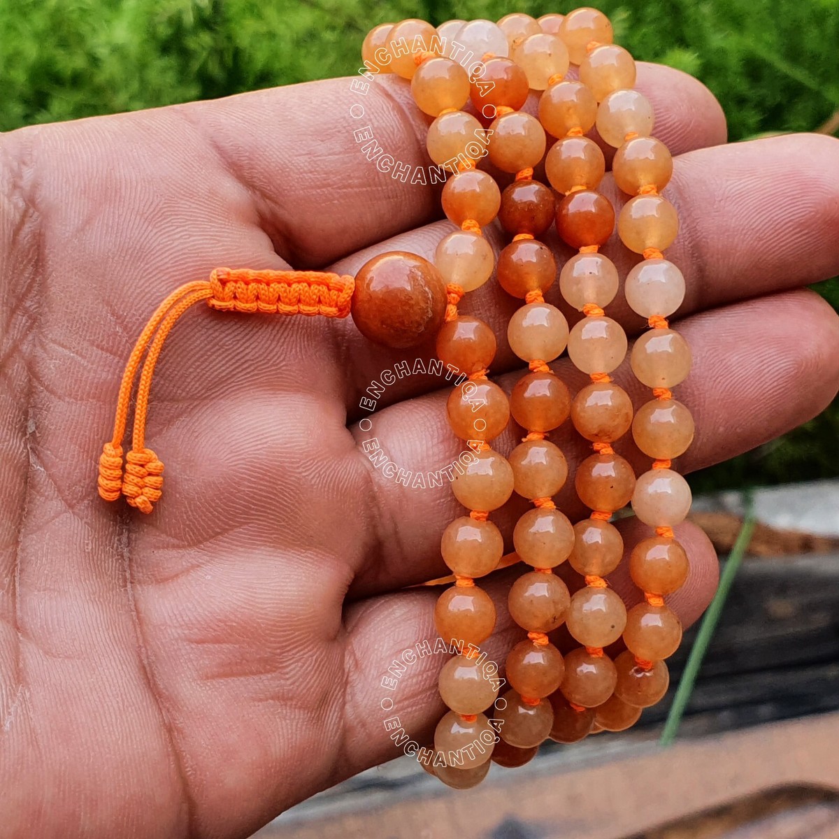 Collier Mala Perles Aventurine Orange 6 Mm Nouées Main - Yoga, Spiritualité - Neuf