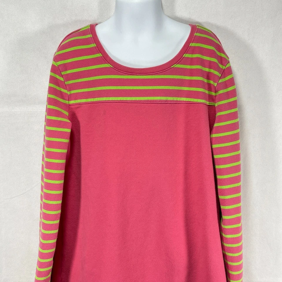 Girls L.L. Vestido de manga larga liso a rayas rosa frijol y verde lima talla 14 Foto 2 de 4