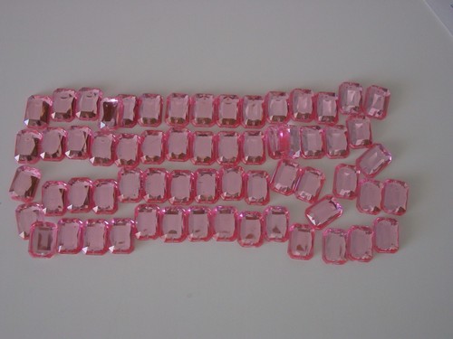 VINTAGE 13 x 18 mm Pink Sew On Flatback Acrylic Rhinestones 62 pcs. 