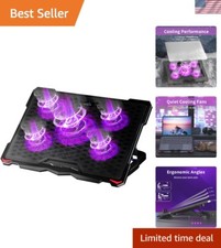 High-Performance Laptop Cooler with 5 Fans and Adjustable Stand - Purple Lights