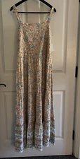 NEW Black Tape sz XL MAXI DRESS  Smocked Sundress Cottagecore PEACH PAISLEY X24