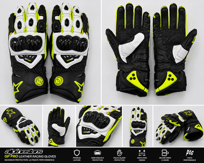 Alpinestars GP Pro Leather Motorcycle Racing Gloves Black White Hi-Vis Yellow