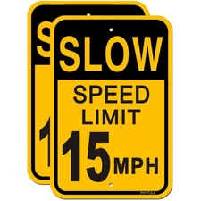 PHTTULE Slow Down Speed Limit 15MPH Sign 2 Pack,18 x Yellow and Black C2pcs
