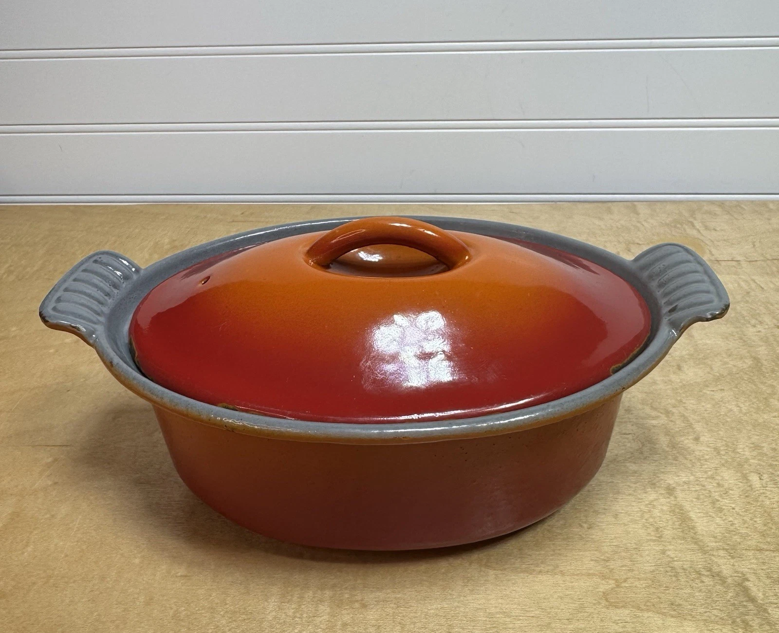 Vintage Le Creuset 18 OVAL Dutch Oven Cocotte FLAME ORANGE Loop Handle France